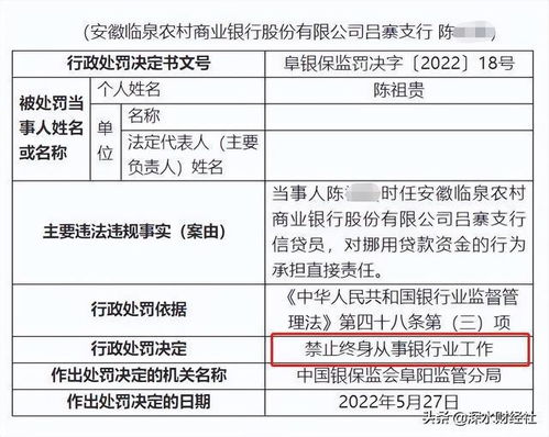 信貸業務觸紅線，臨泉農商行遭重罰，信貸員終身禁業警示行業